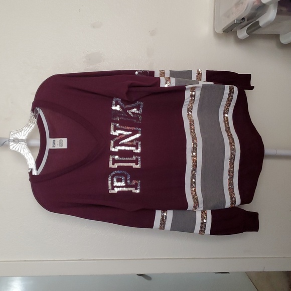 PINK Victoria's Secret Tops - PINK over-sized Sequined Long Sleeve